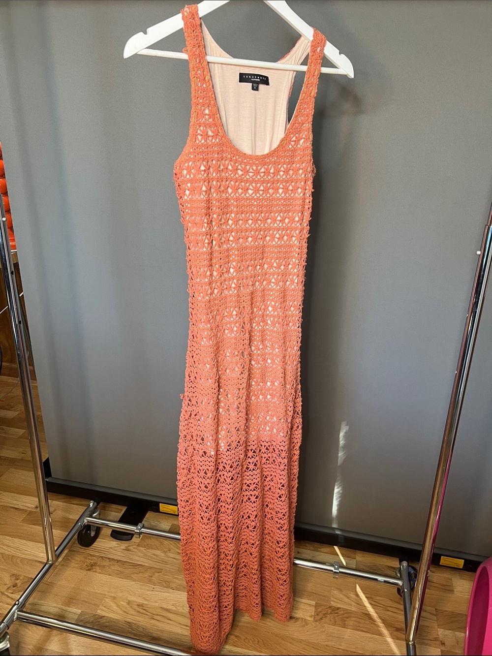 Sanctuary Coral Crochet Maxi Dress Size M